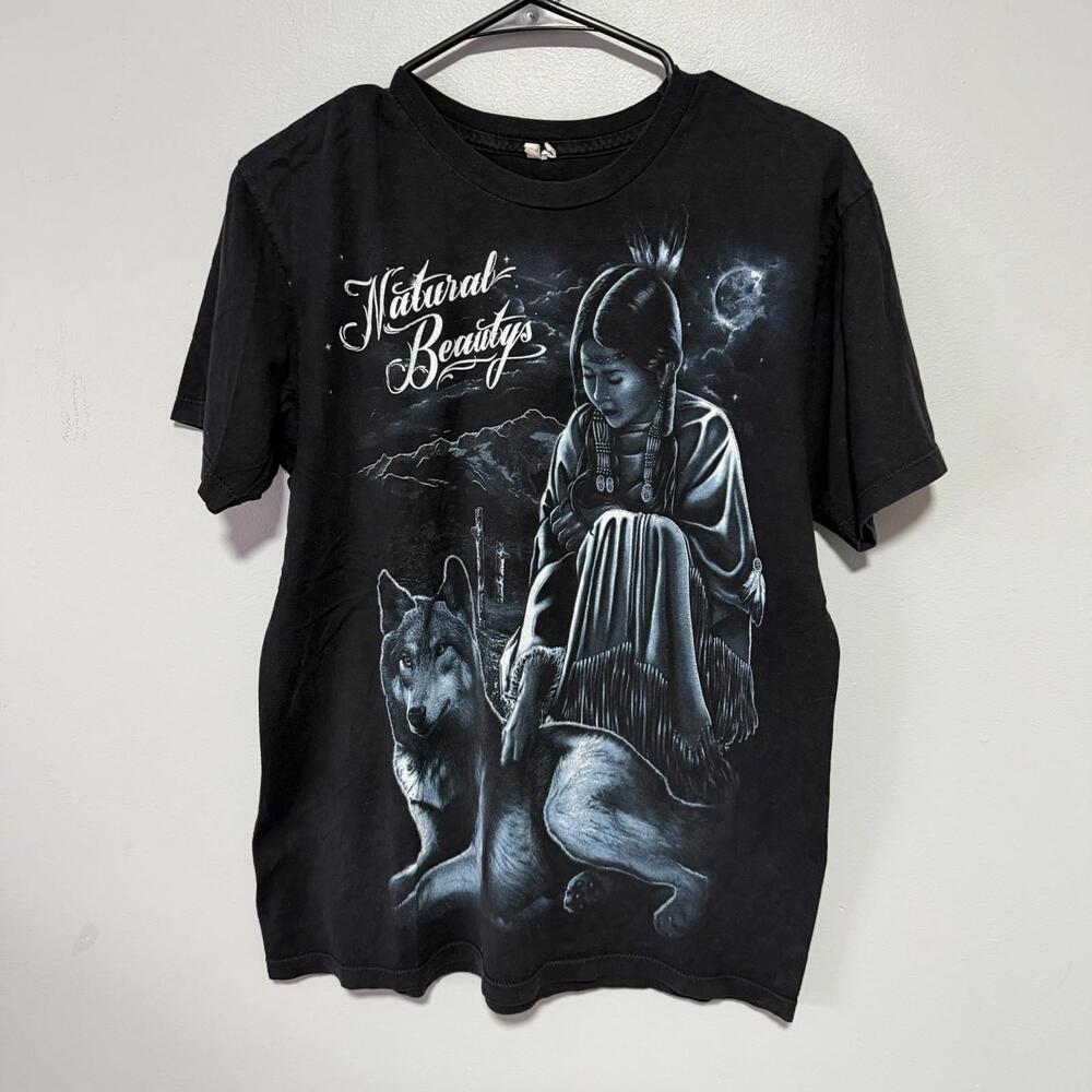 Native Indian Women’s T-Shirt Natural Beauty Black Tee Size Medium